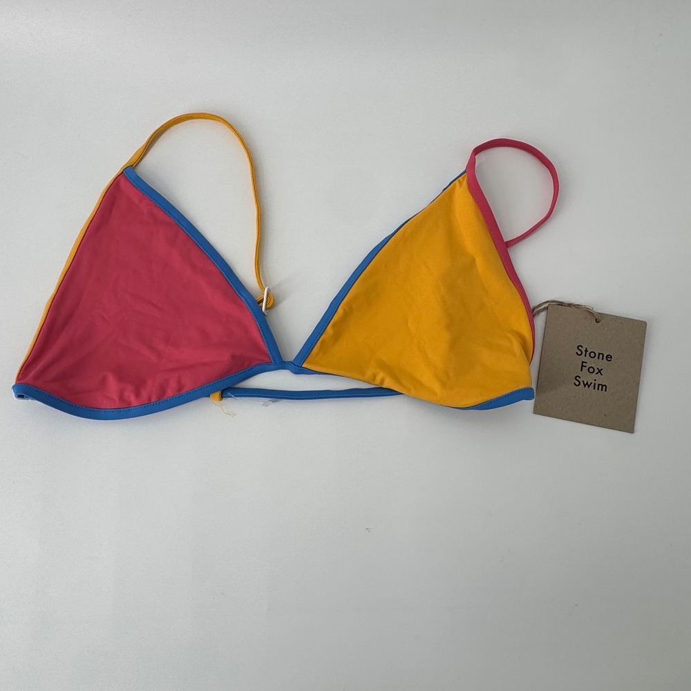 Stone Fox Swim Nomi Top Honeycomb Sunset Pink Color Block Bikini XL NEW